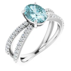 14K White Natural Sky Blue Topaz & 1/3 CTW Natural Diamond Ring