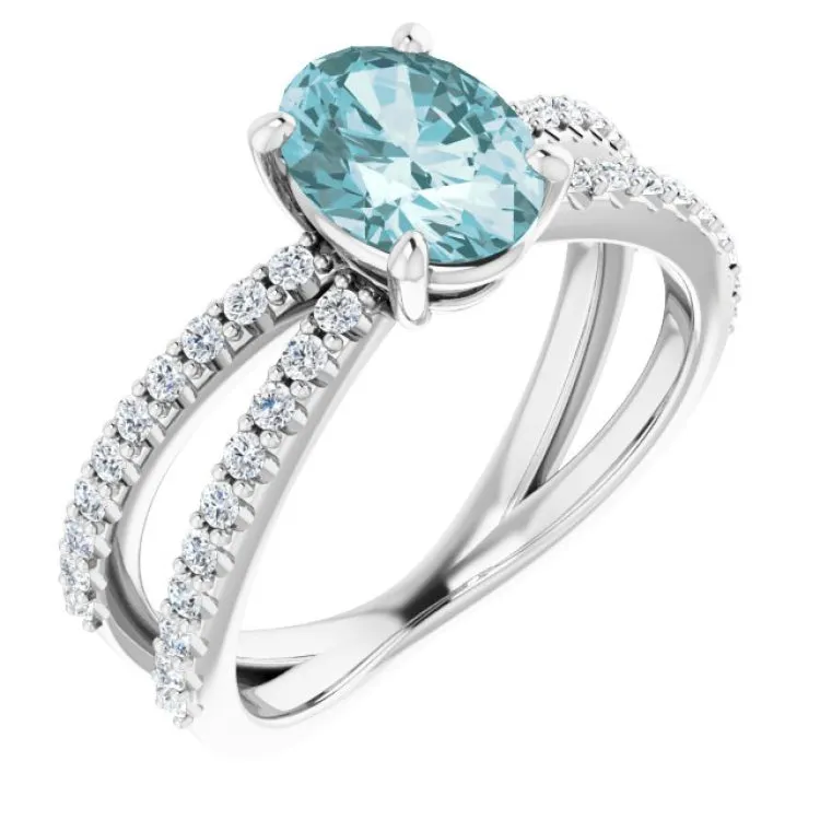 14K White Natural Sky Blue Topaz & 1/3 CTW Natural Diamond Ring