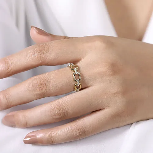 14K Yellow Gold Chain Link Stackable Ring Band with Diamond Connectors