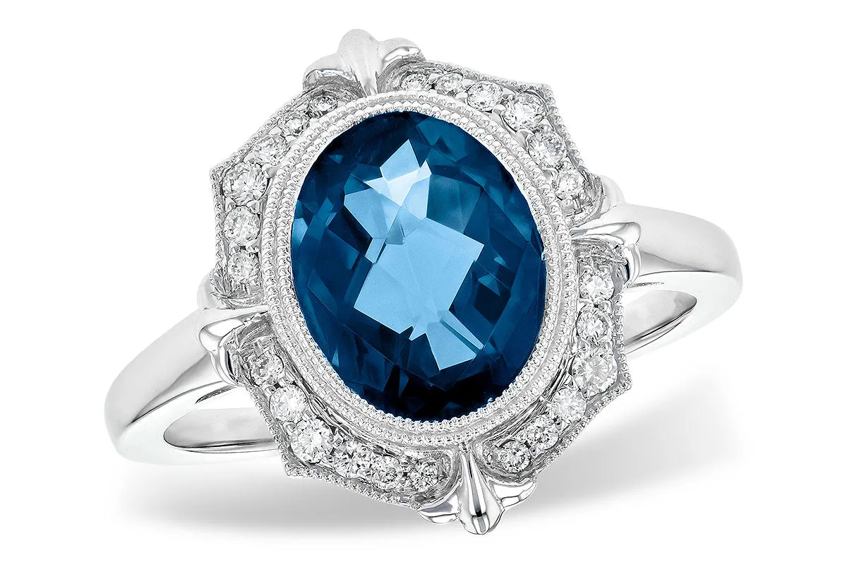 14KT Gold Vintage-Inspired London Blue Topaz Ring