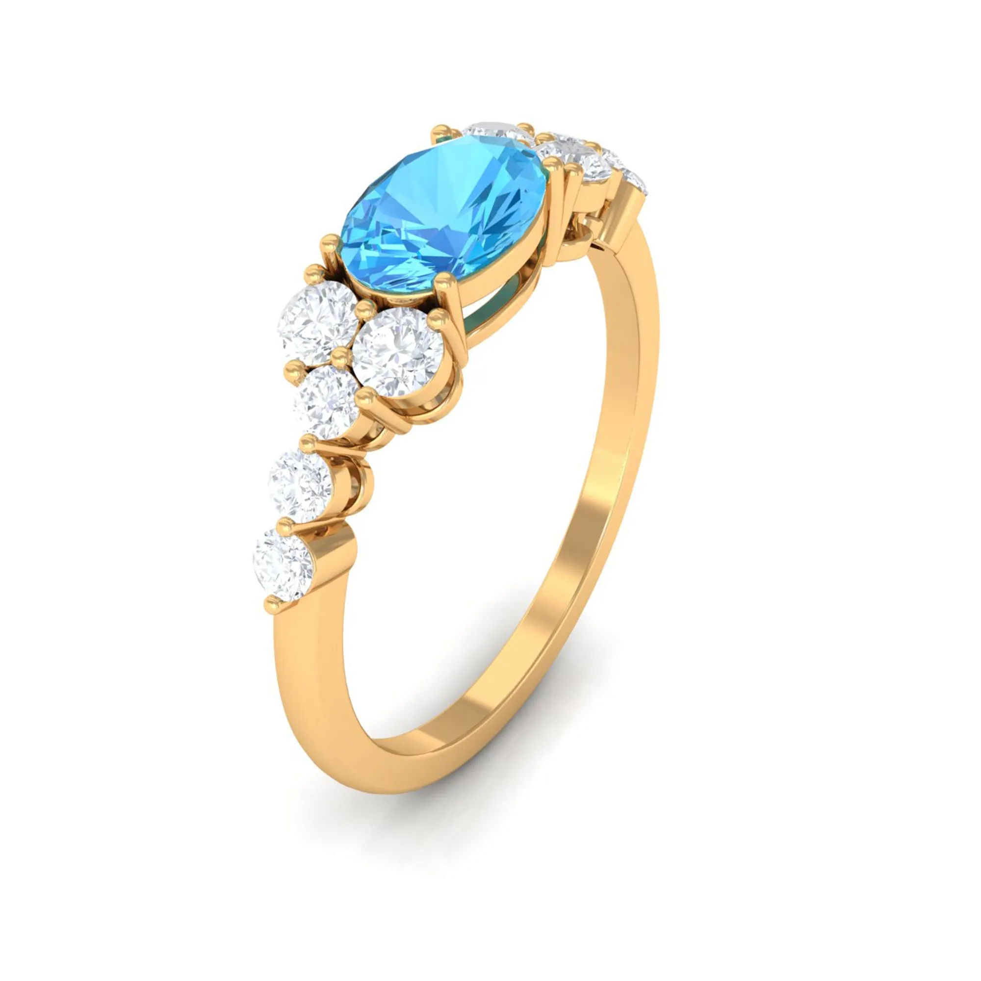 1.50 CT Swiss Blue Topaz Solitaire Ring with Diamond Stones