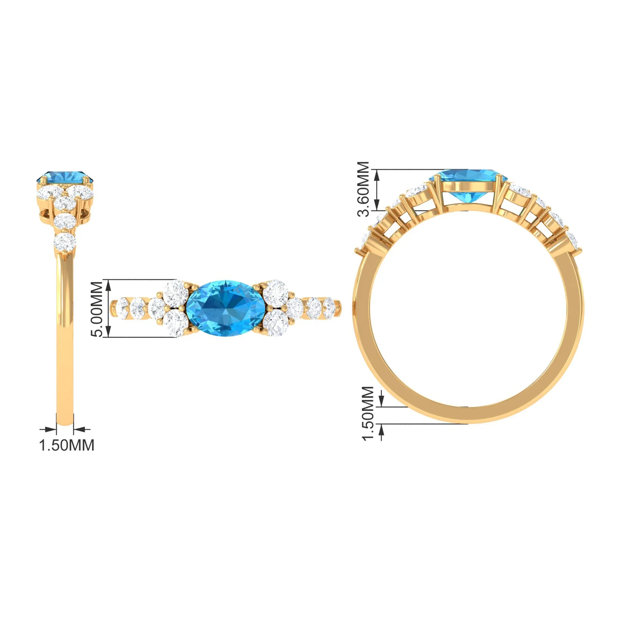 1.50 CT Swiss Blue Topaz Solitaire Ring with Diamond Stones