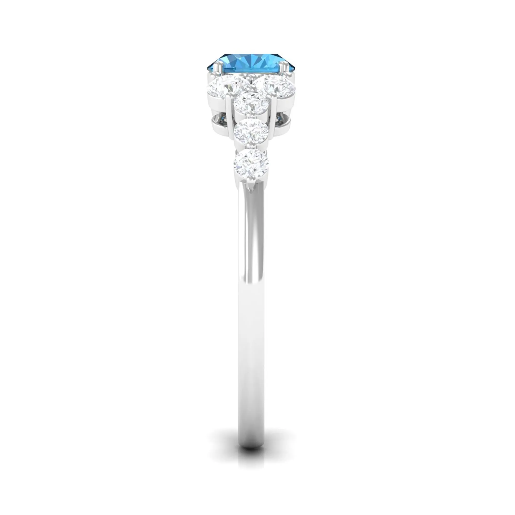1.50 CT Swiss Blue Topaz Solitaire Ring with Diamond Stones