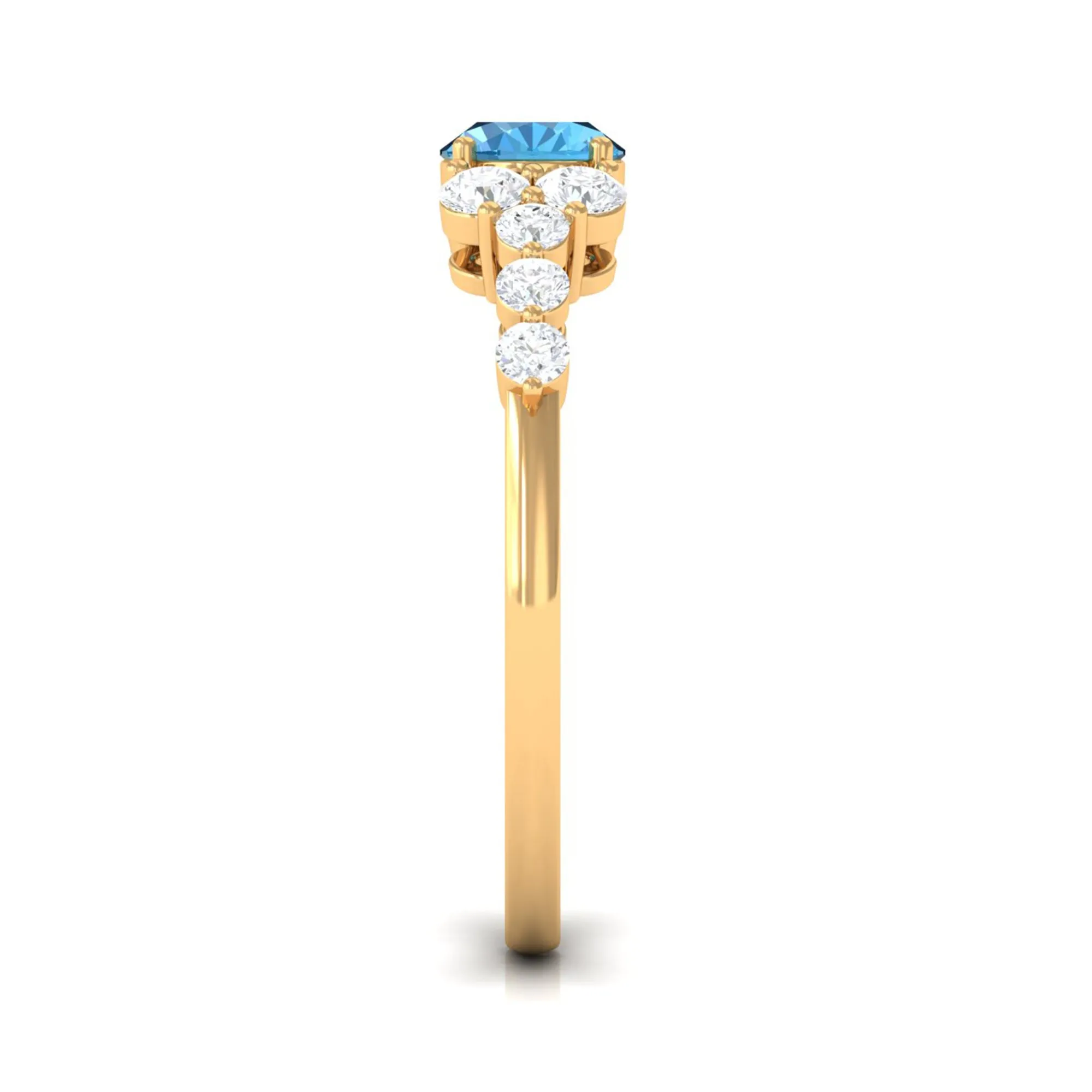1.50 CT Swiss Blue Topaz Solitaire Ring with Diamond Stones