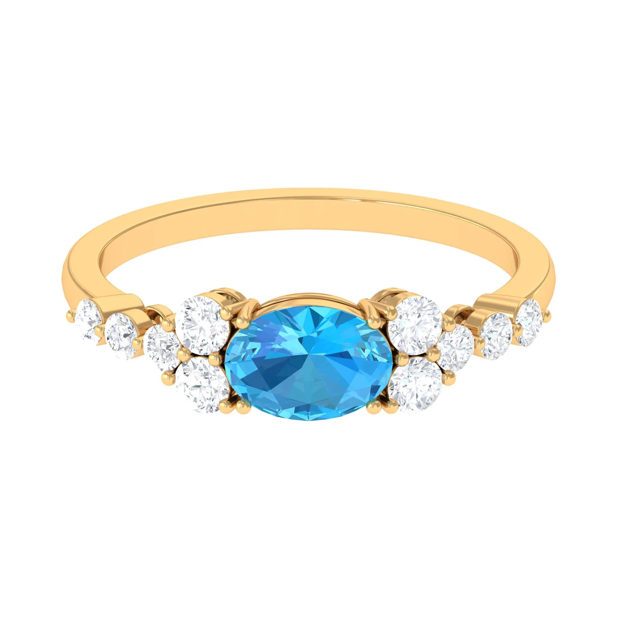 1.50 CT Swiss Blue Topaz Solitaire Ring with Diamond Stones