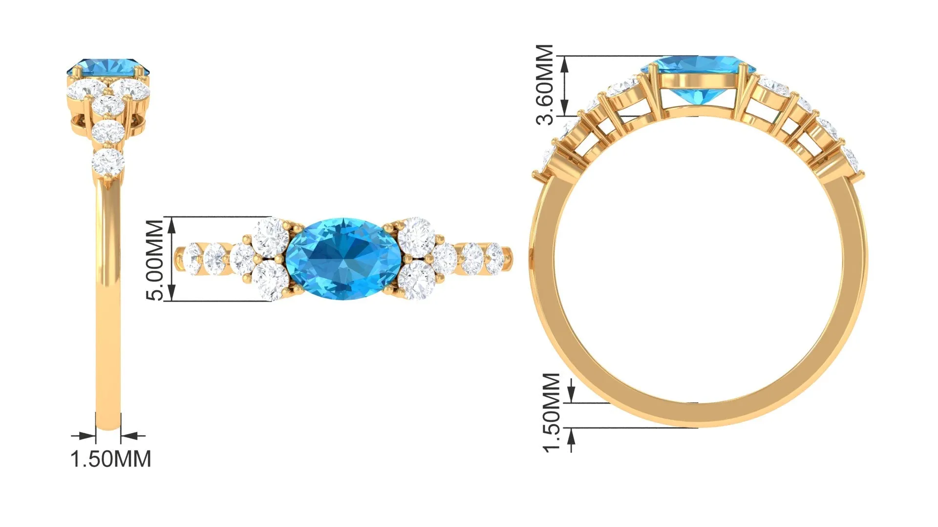 1.50 CT Swiss Blue Topaz Solitaire Ring with Diamond Stones