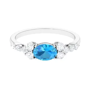 1.50 CT Swiss Blue Topaz Solitaire Ring with Diamond Stones