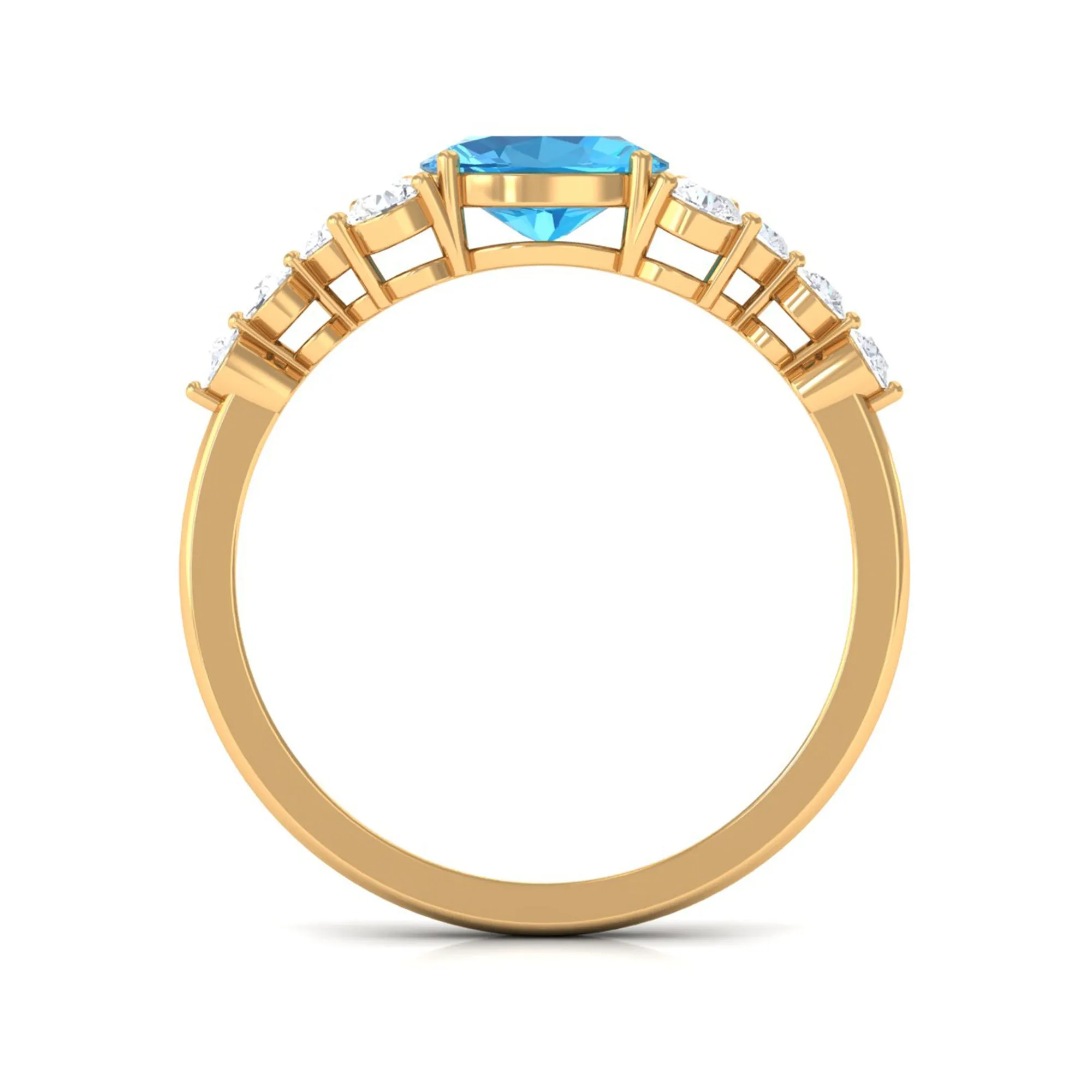 1.50 CT Swiss Blue Topaz Solitaire Ring with Diamond Stones