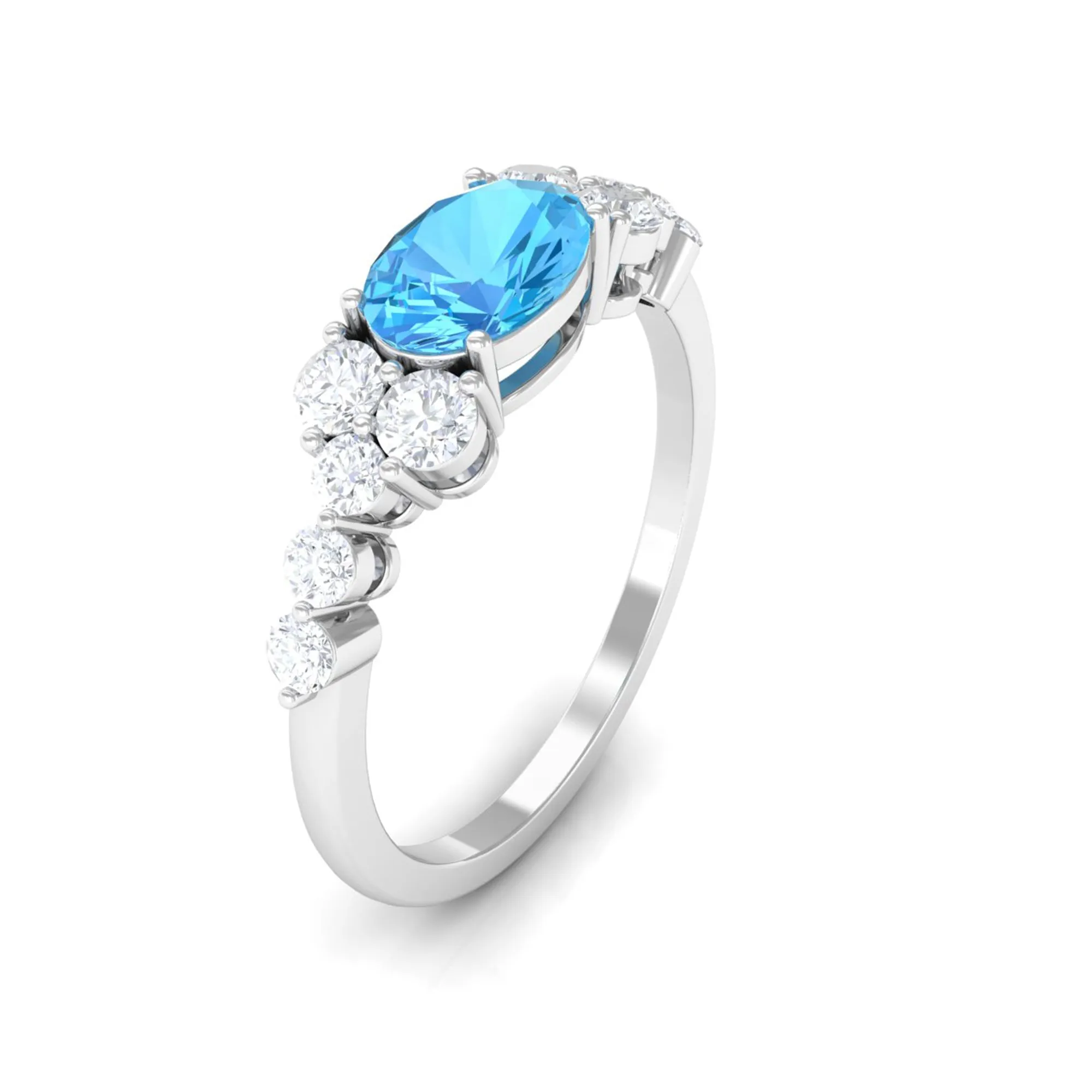 1.50 CT Swiss Blue Topaz Solitaire Ring with Diamond Stones