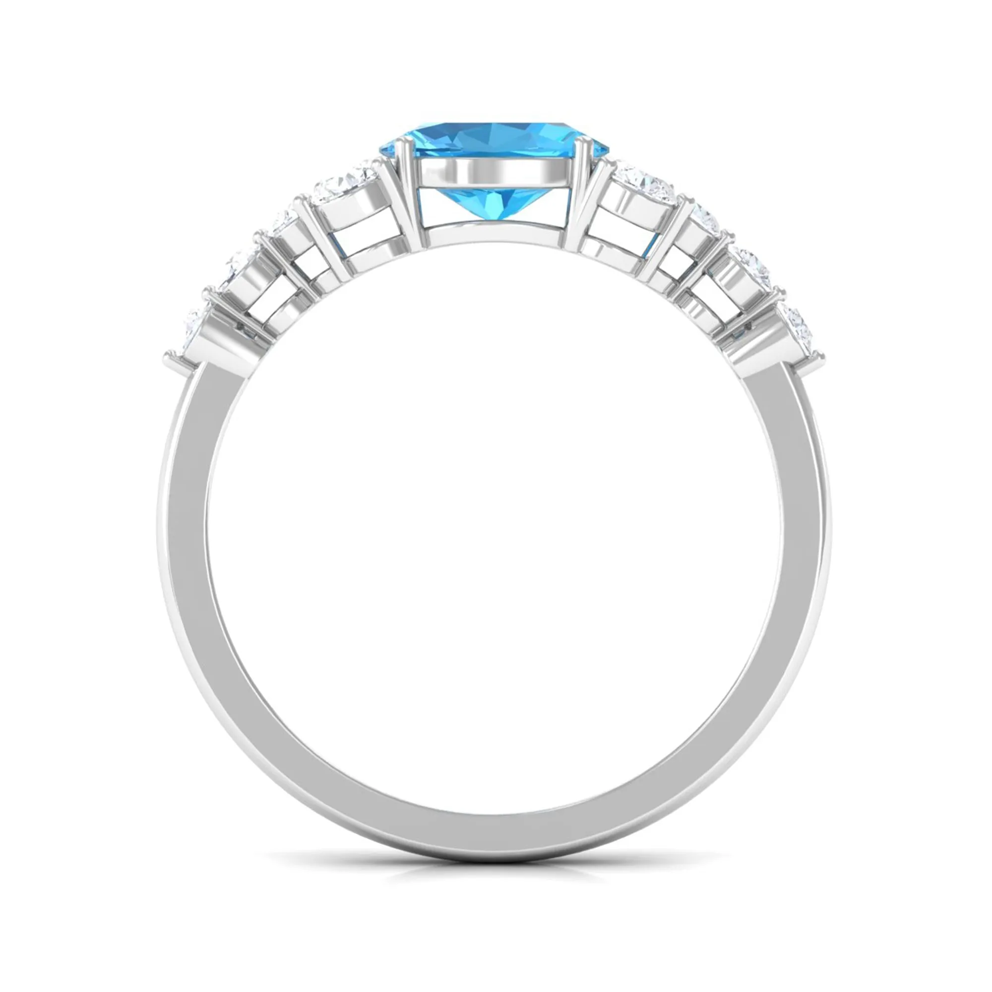 1.50 CT Swiss Blue Topaz Solitaire Ring with Diamond Stones