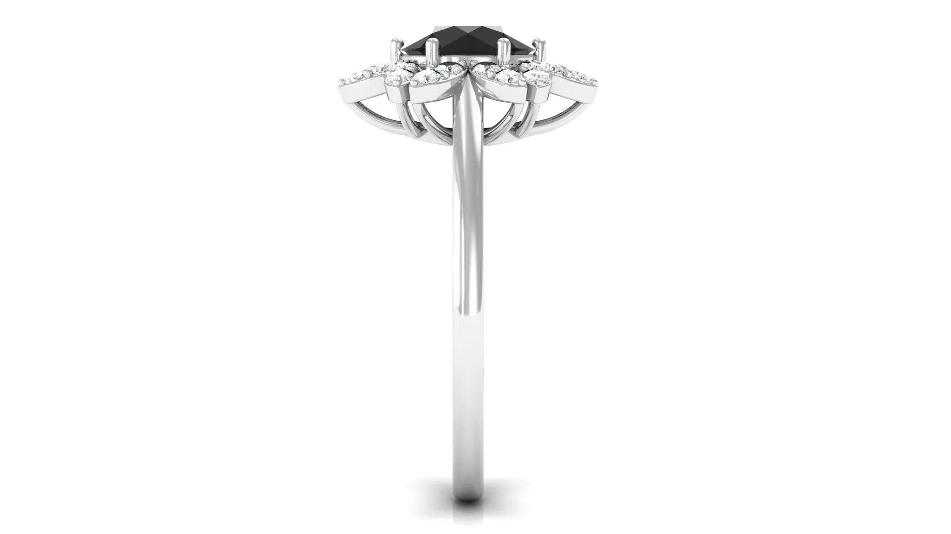 1.75 CT Black Spinel Flower Ring with Diamond Halo