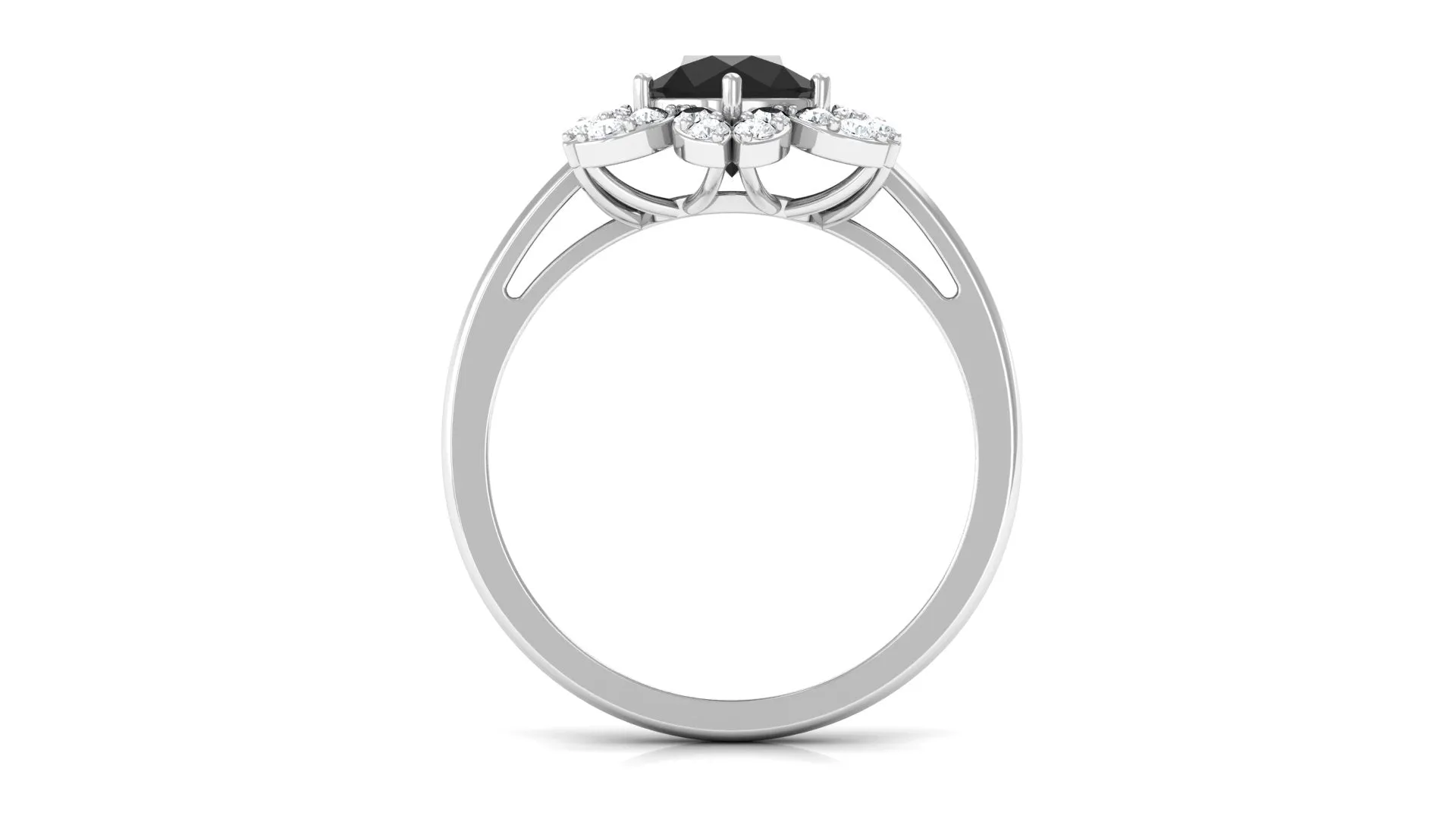 1.75 CT Black Spinel Flower Ring with Diamond Halo