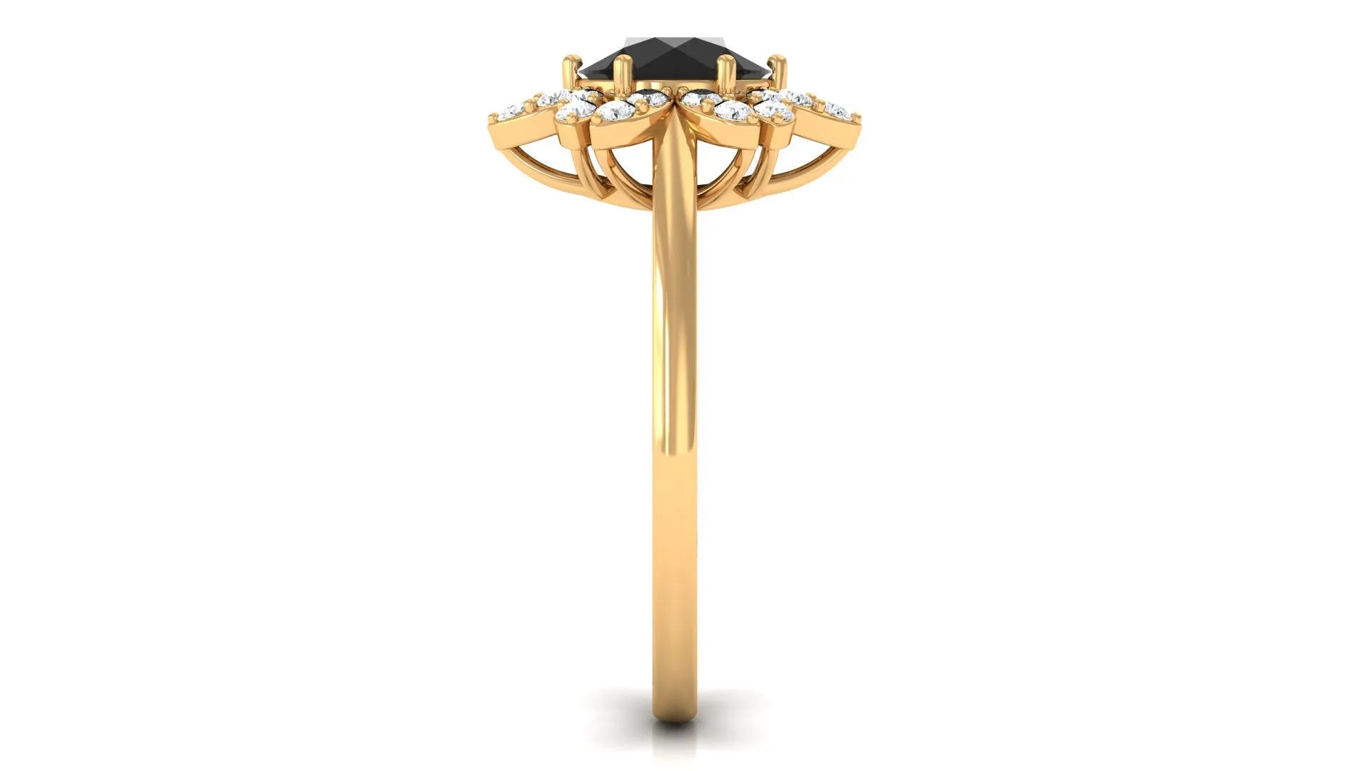 1.75 CT Black Spinel Flower Ring with Diamond Halo