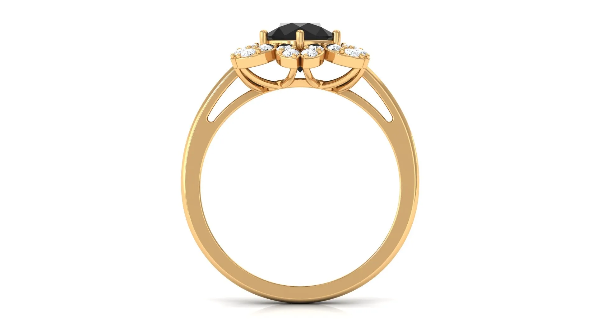 1.75 CT Black Spinel Flower Ring with Diamond Halo