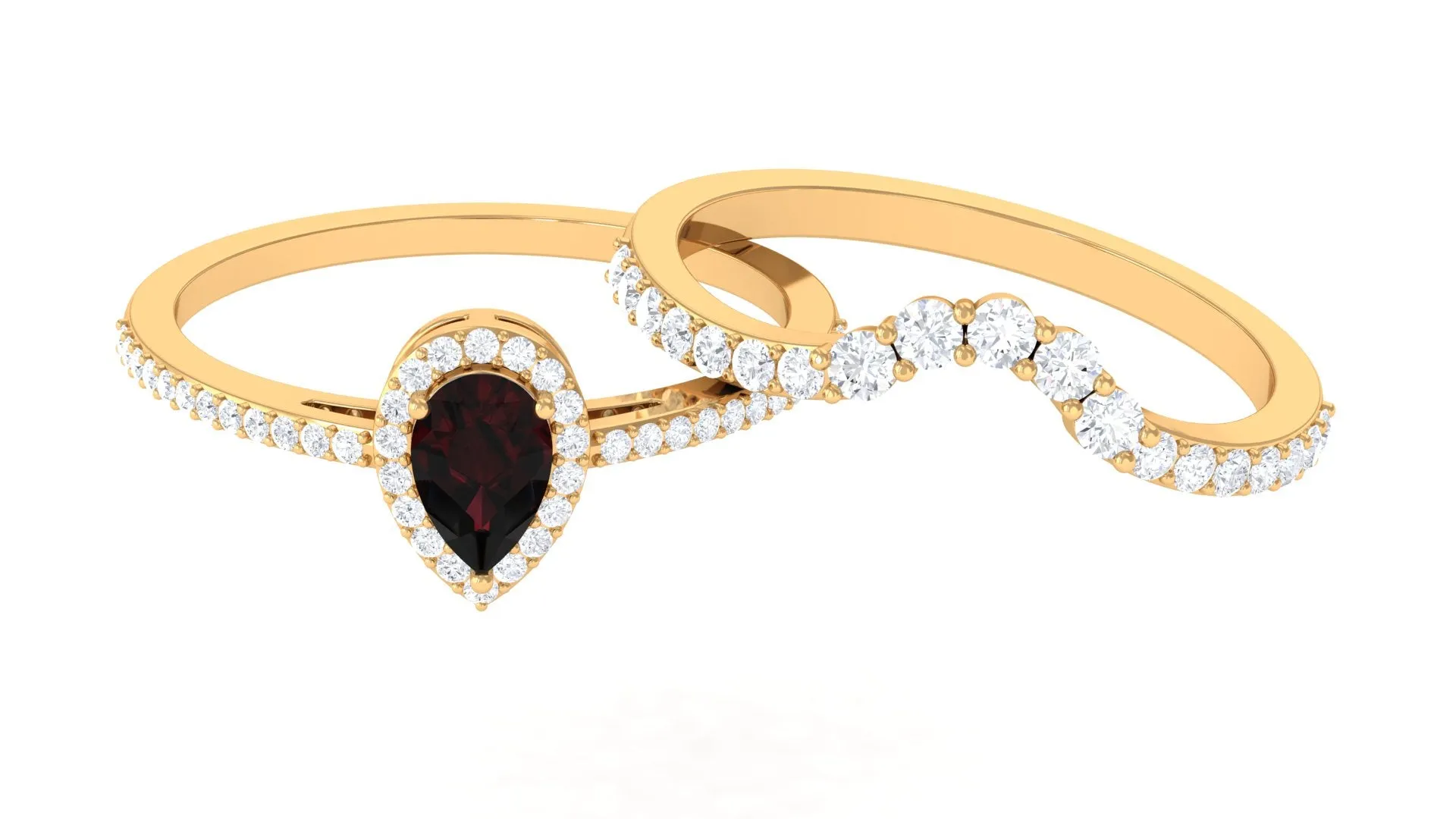 1.75 CT Garnet Designer Teardrop Ring Set with Diamond Halo