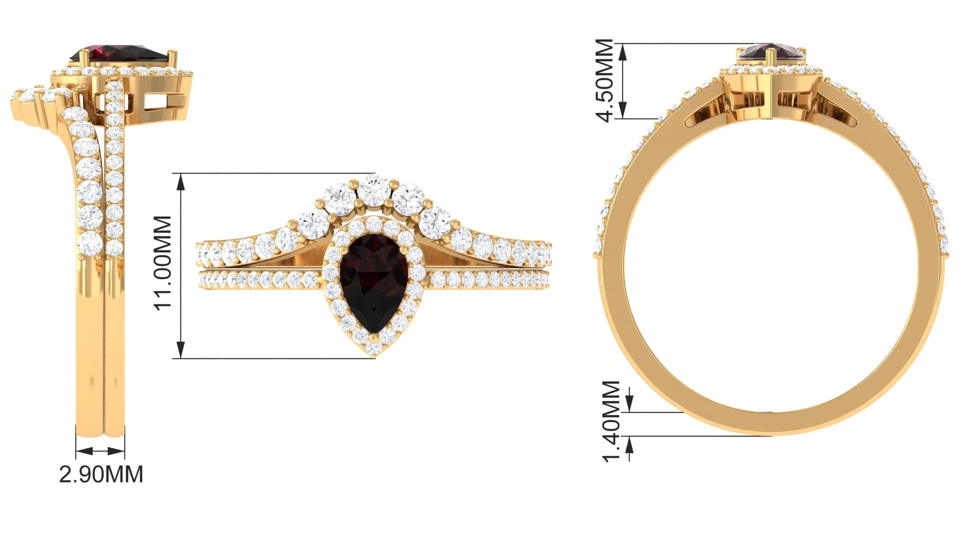 1.75 CT Garnet Designer Teardrop Ring Set with Diamond Halo