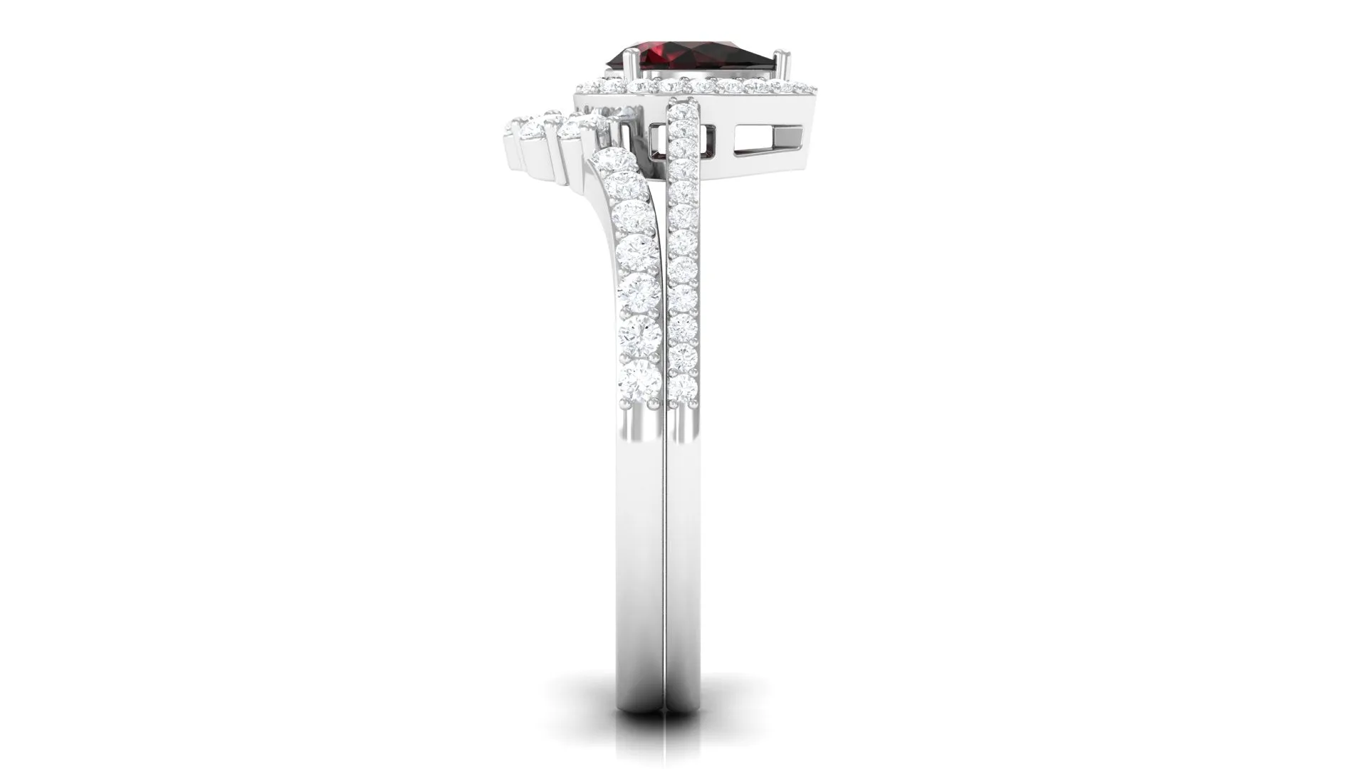1.75 CT Garnet Designer Teardrop Ring Set with Diamond Halo