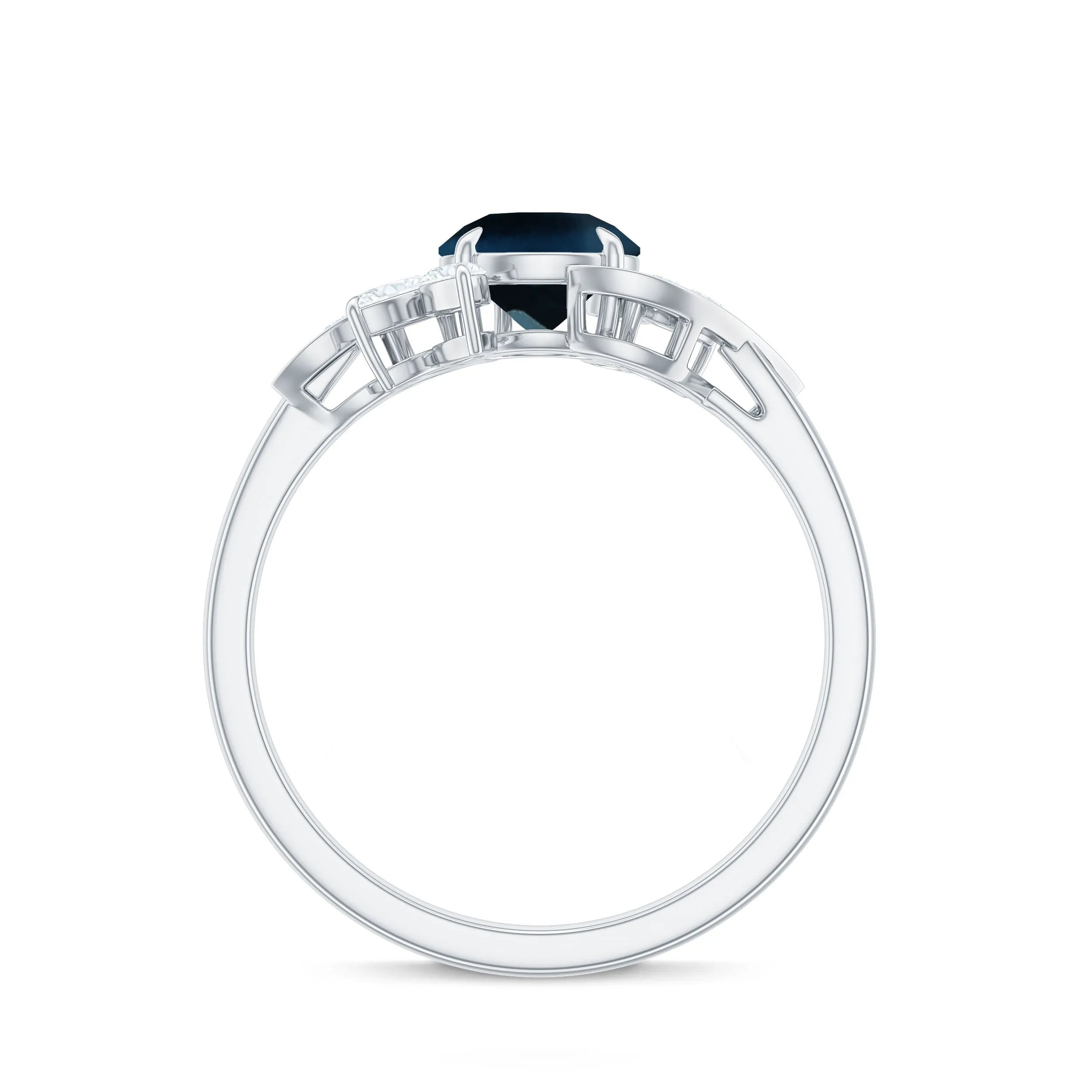 1.75 CT London Blue Topaz Flower Engagement Ring with Diamond