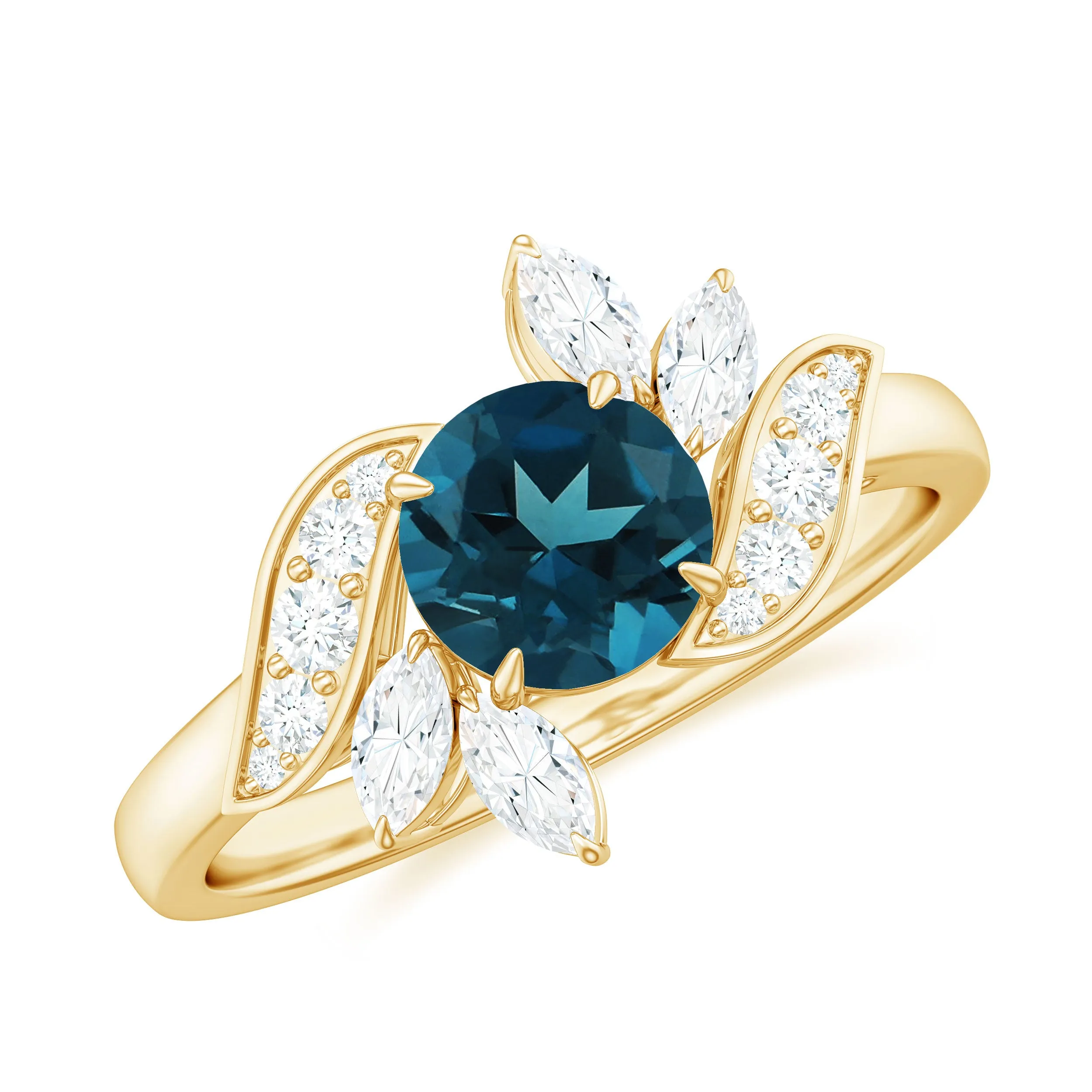 1.75 CT London Blue Topaz Flower Engagement Ring with Diamond