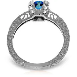 1.8 Carat 14K Solid White Gold Working Girl Blue Topaz Diamond Ring