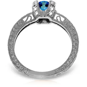 1.8 Carat 14K Solid White Gold Working Girl Blue Topaz Diamond Ring
