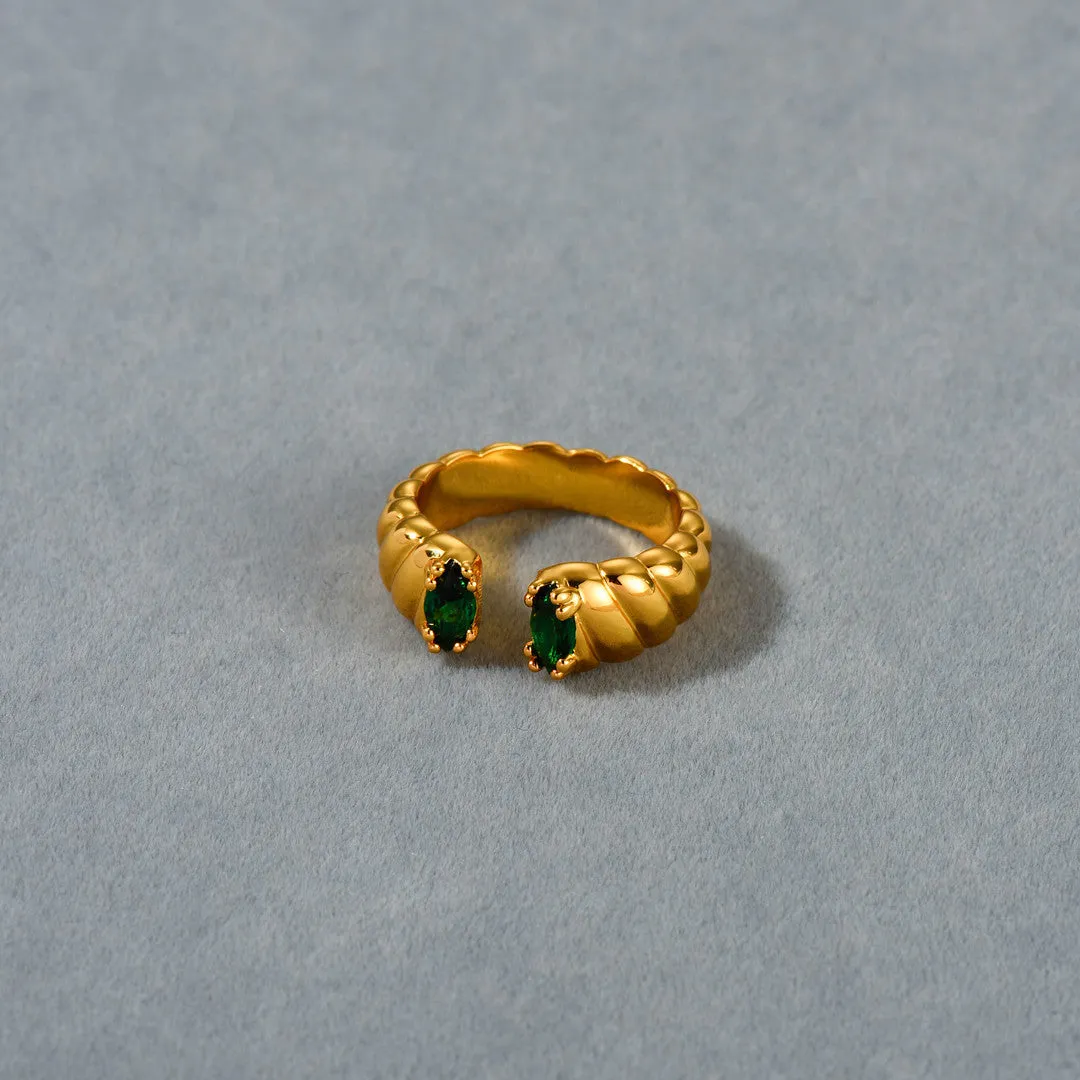 18K Gold Ring 3 colors Green Rose Black