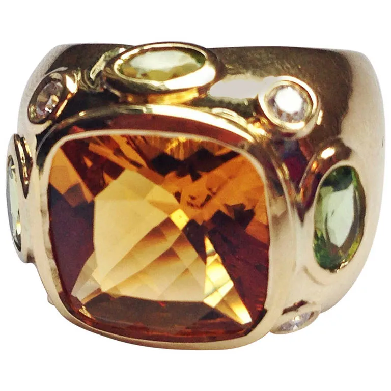 18kt Bonheur Ring with Lemon Citrine and Pink Topaz and Diamonds