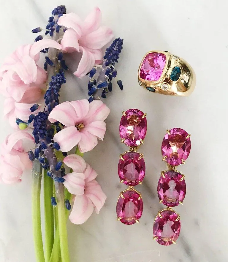18kt Bonheur Ring with Lemon Citrine and Pink Topaz and Diamonds