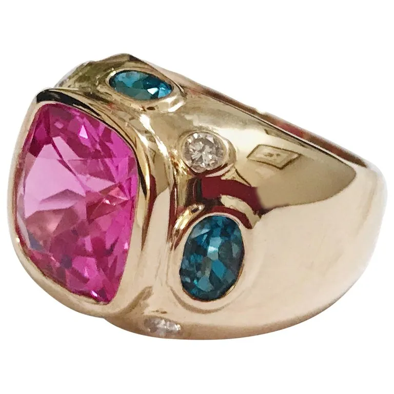 18kt Bonheur Ring with Lemon Citrine and Pink Topaz and Diamonds