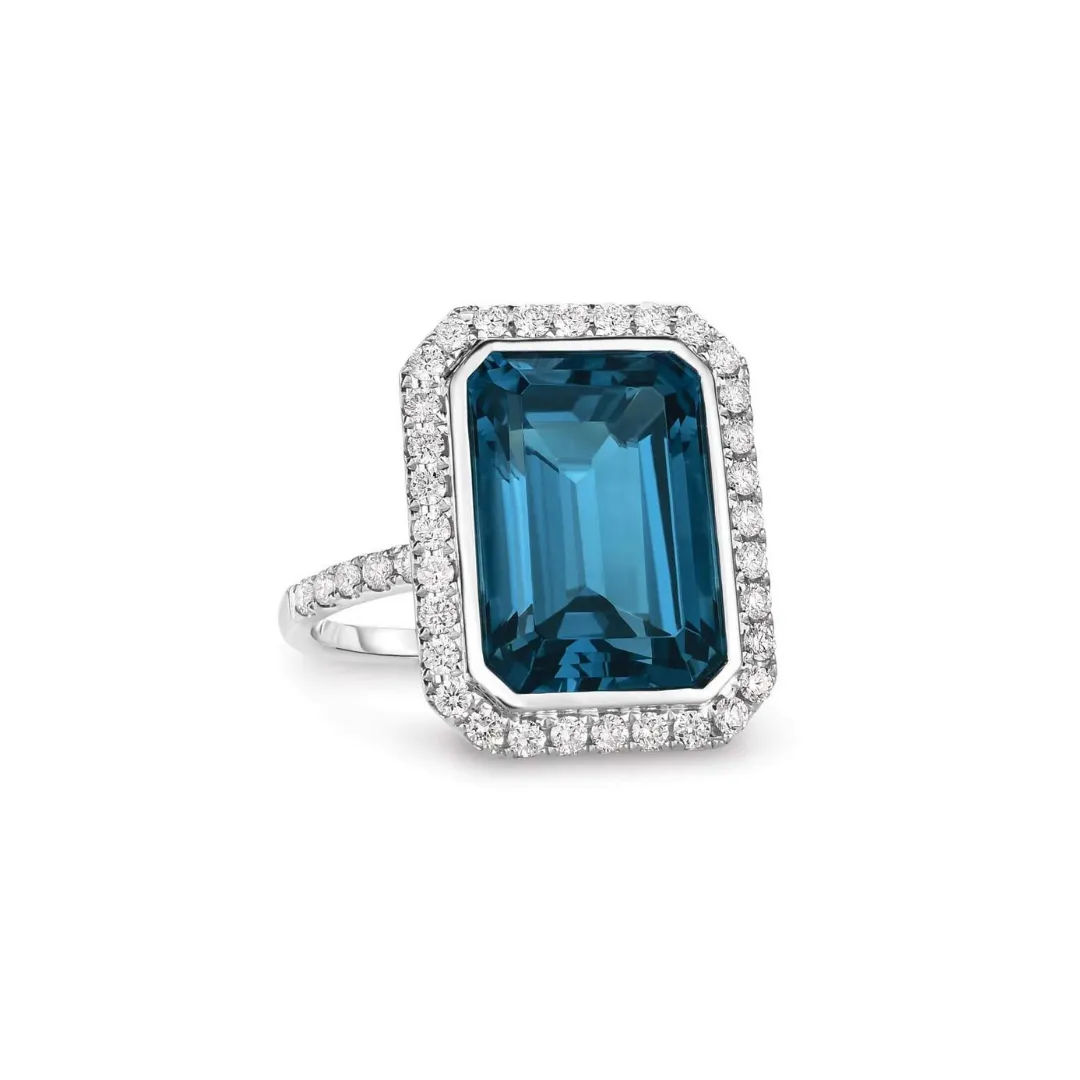 18kt White Gold Diamond Ring with London Blue Topaz