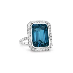 18kt White Gold Diamond Ring with London Blue Topaz