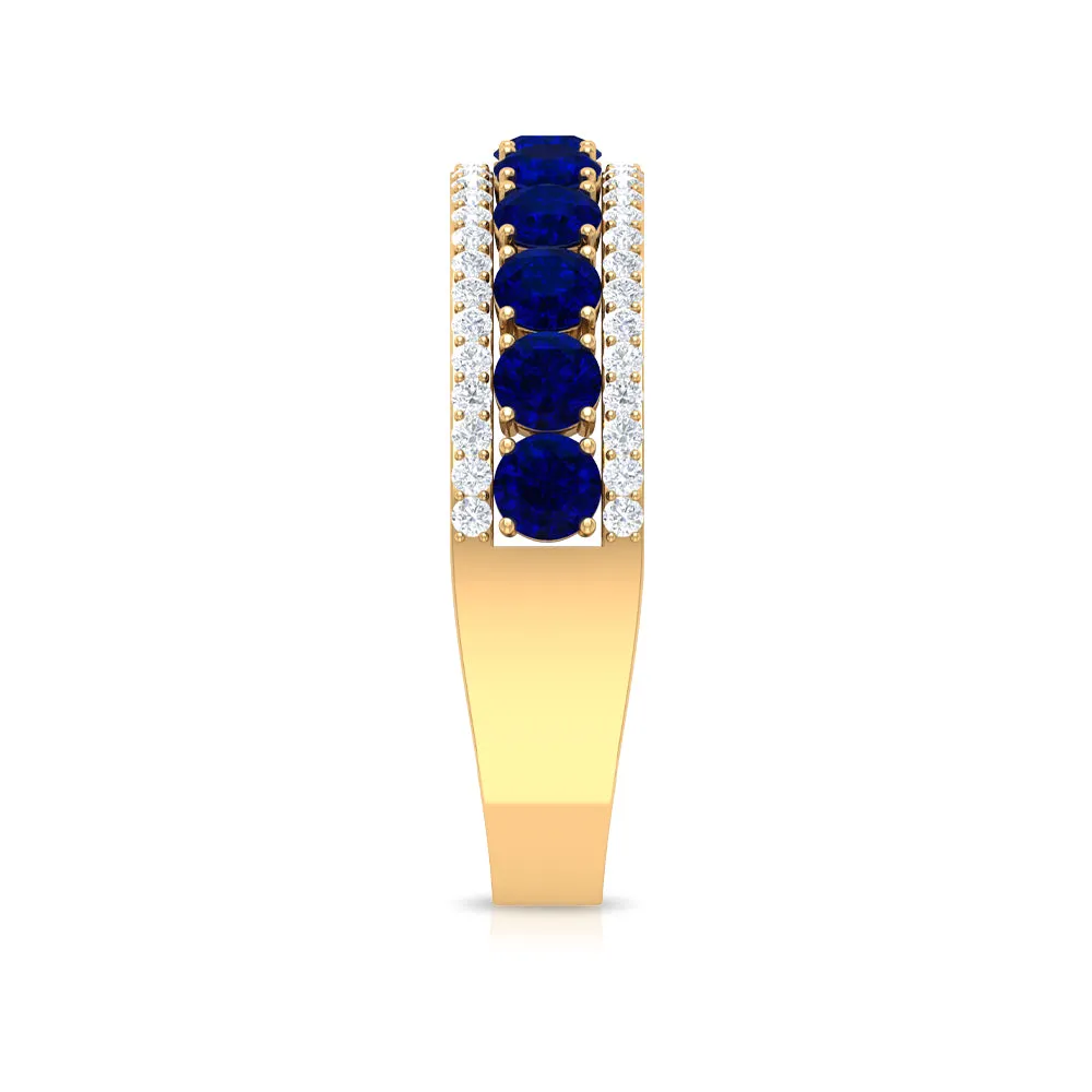 2 CT Created Blue Sapphire Anniversary Ring with Diamond Accent