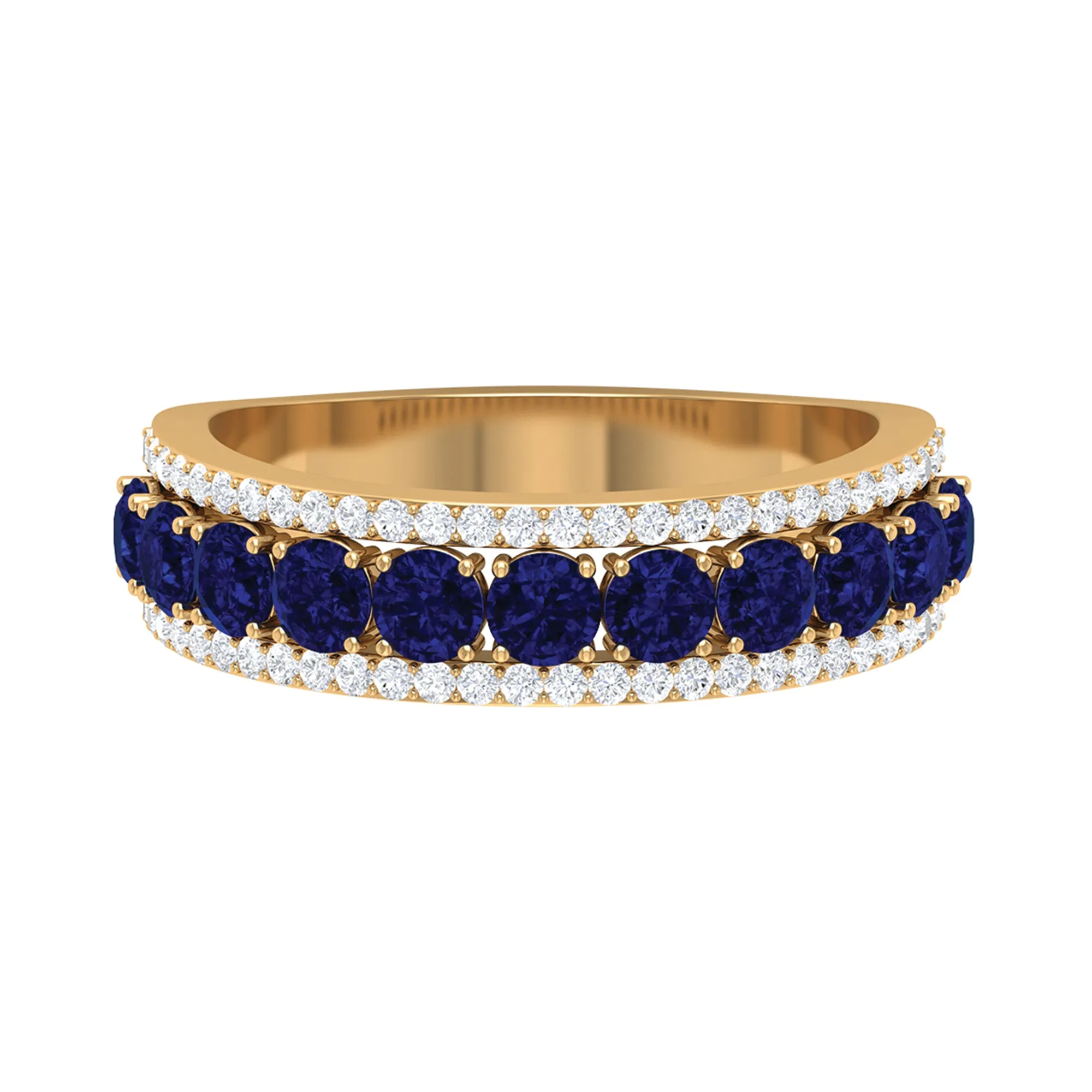 2 CT Created Blue Sapphire Anniversary Ring with Diamond Accent