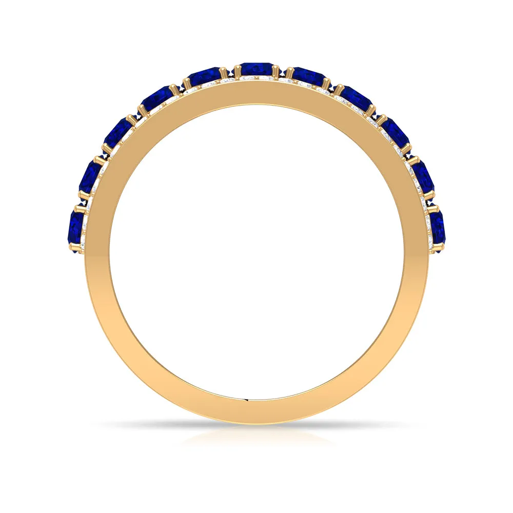 2 CT Created Blue Sapphire Anniversary Ring with Diamond Accent