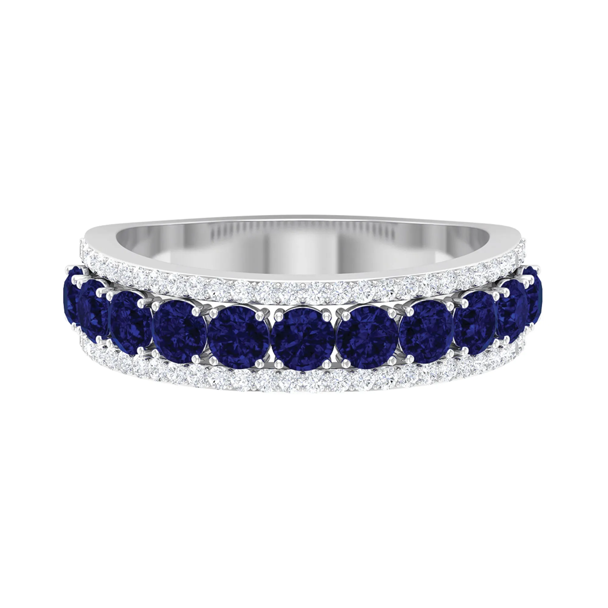 2 CT Created Blue Sapphire Anniversary Ring with Diamond Accent
