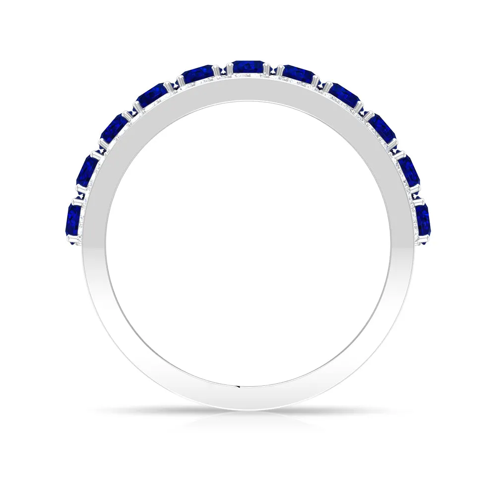 2 CT Created Blue Sapphire Anniversary Ring with Diamond Accent