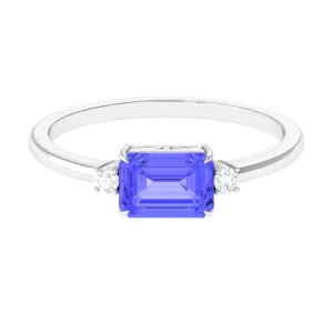 2 CT Emerald Cut Tanzanite East West Engagement Ring with Diamond