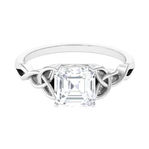 2.25 CT Asscher Cut Moissanite Solitaire Ring with Celtic Details