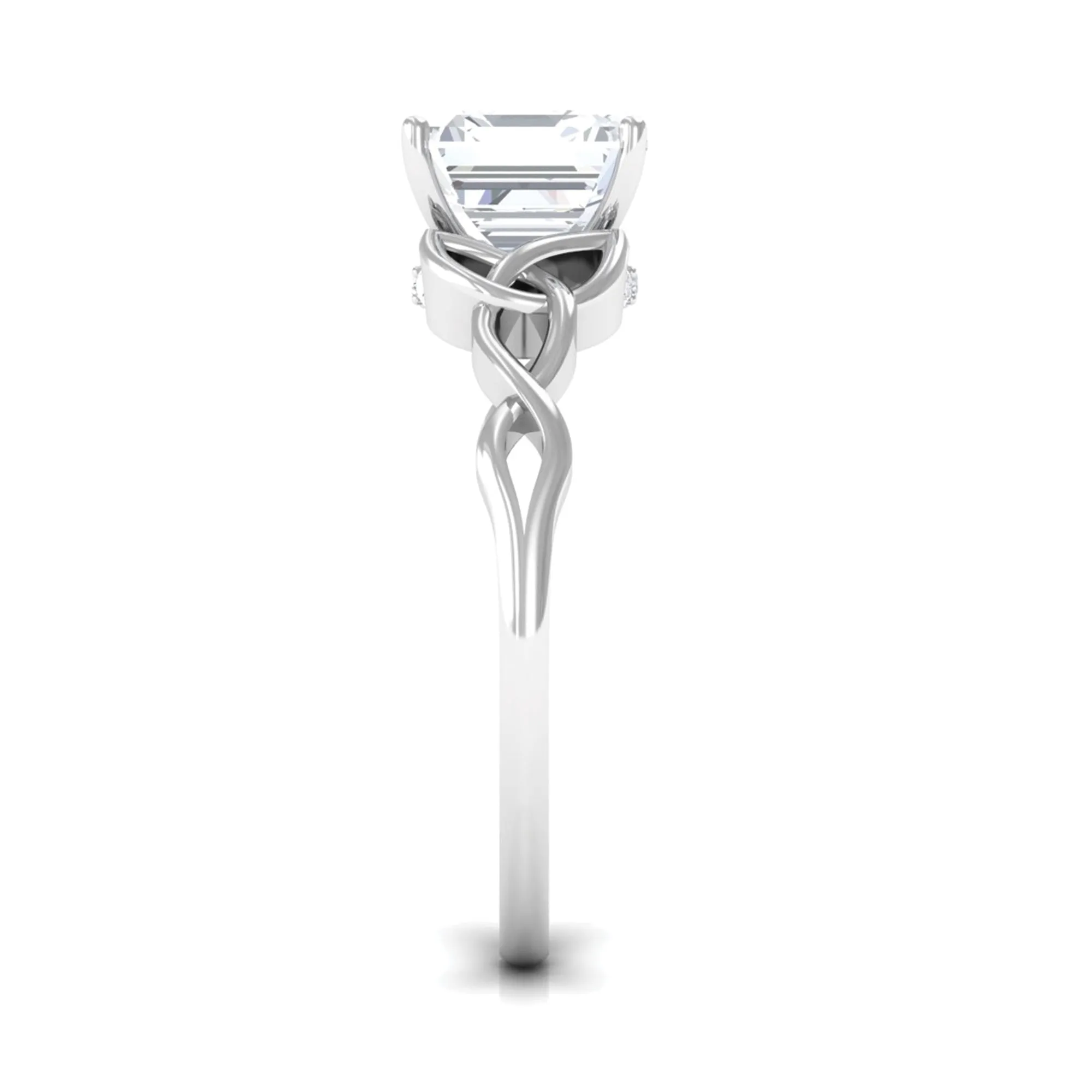 2.25 CT Asscher Cut Moissanite Solitaire Ring with Celtic Details