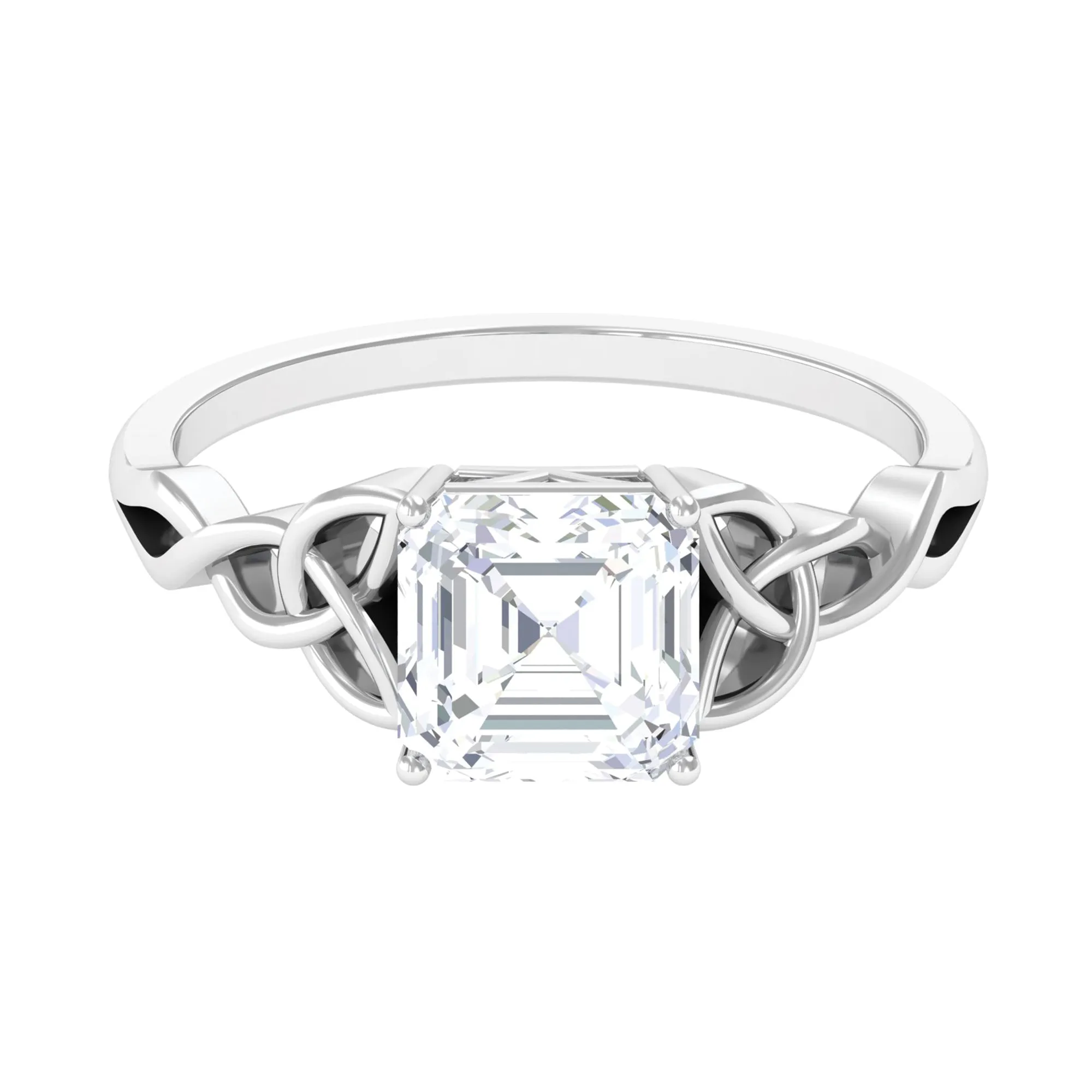 2.25 CT Asscher Cut Moissanite Solitaire Ring with Celtic Details