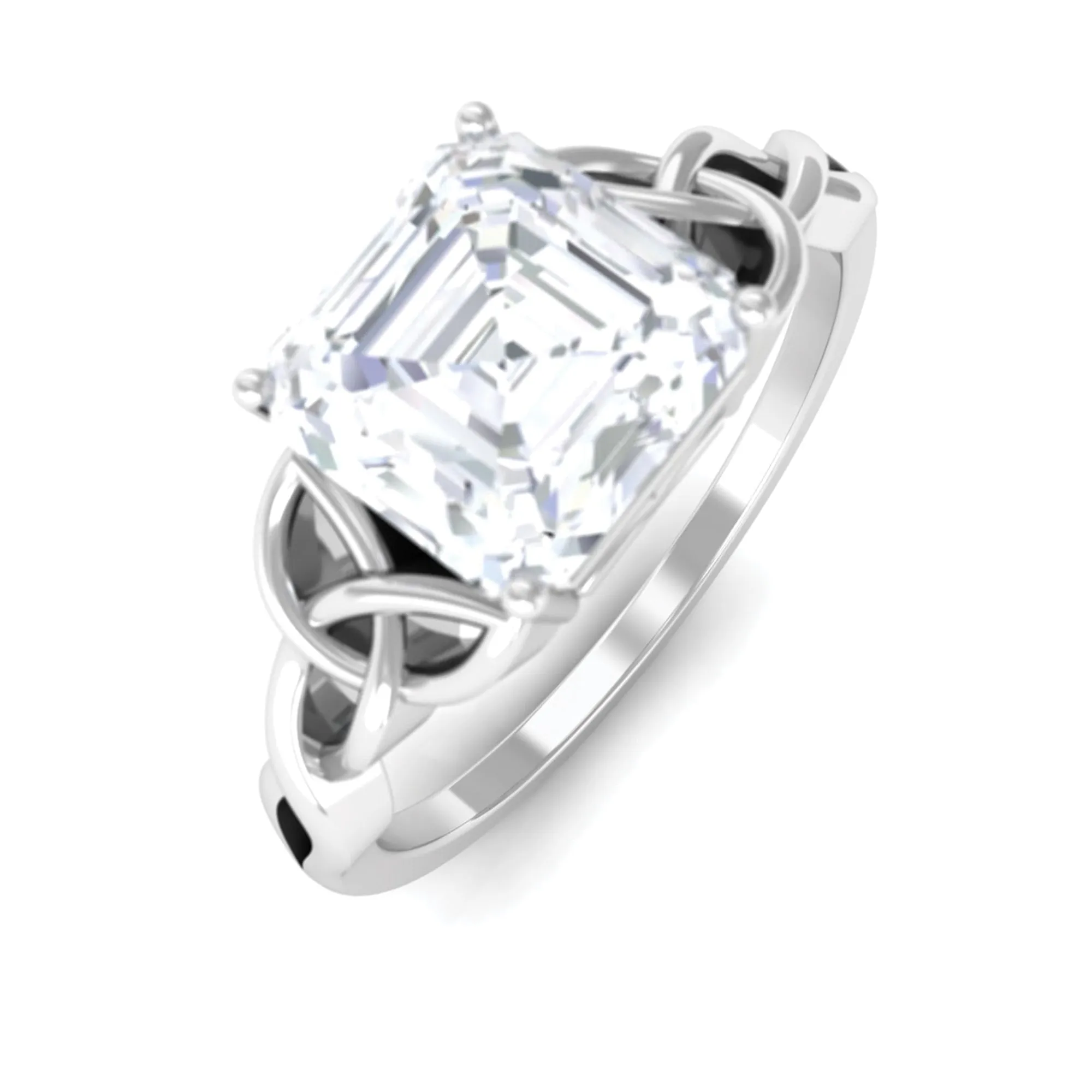 2.25 CT Asscher Cut Moissanite Solitaire Ring with Celtic Details