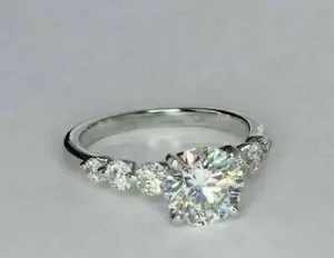 2.30 Ct Brilliant Cut Moissanite 7 Stone Engagement Ring Solid 14k White Gold