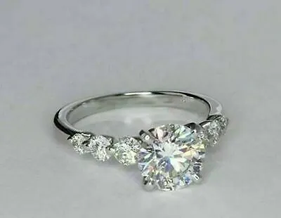 2.30 Ct Brilliant Cut Moissanite 7 Stone Engagement Ring Solid 14k White Gold
