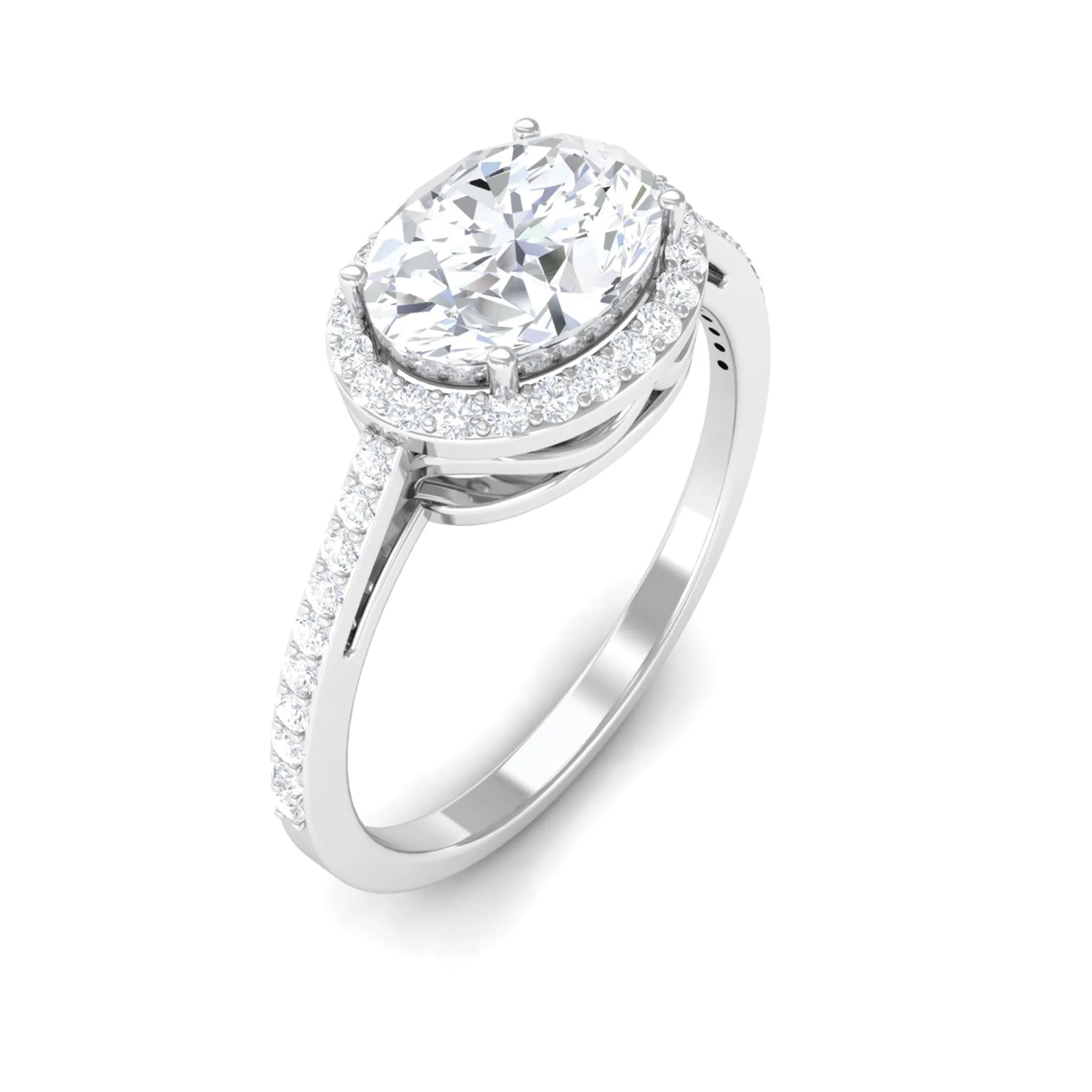 2.5 CT Oval Simulated Diamond East West Halo Engagement Ring