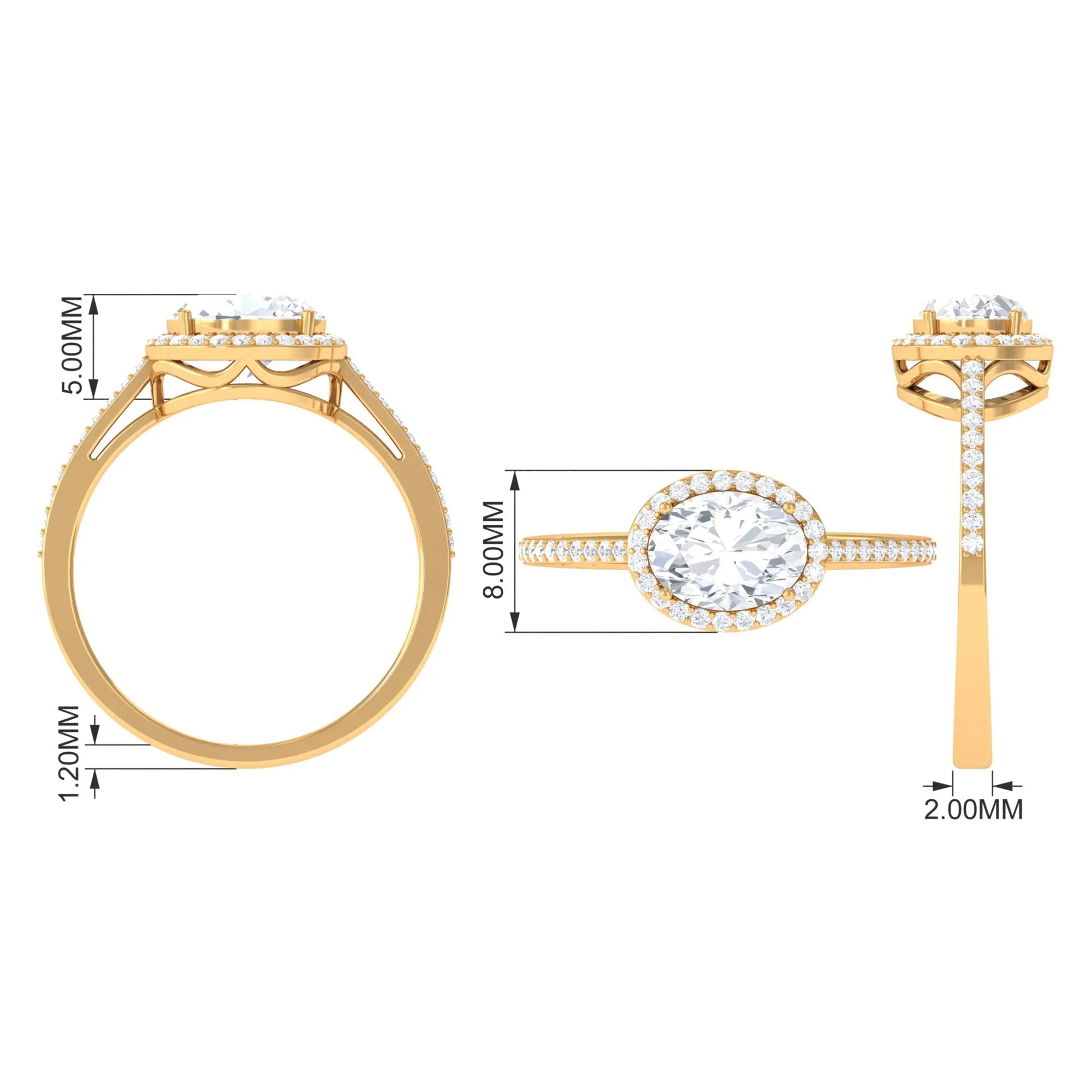 2.5 CT Oval Simulated Diamond East West Halo Engagement Ring