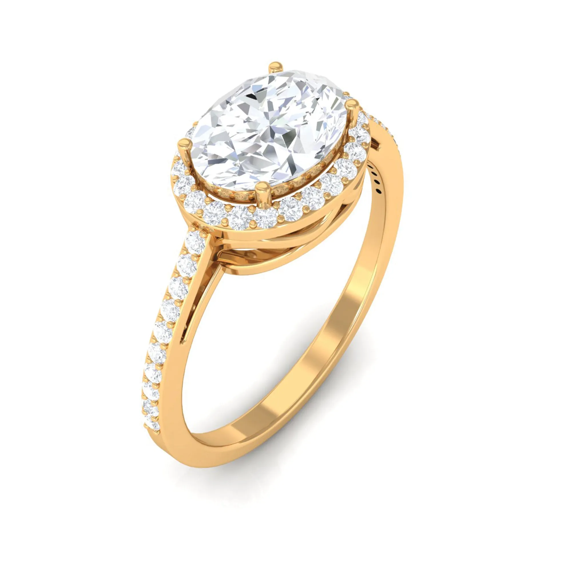 2.5 CT Oval Simulated Diamond East West Halo Engagement Ring
