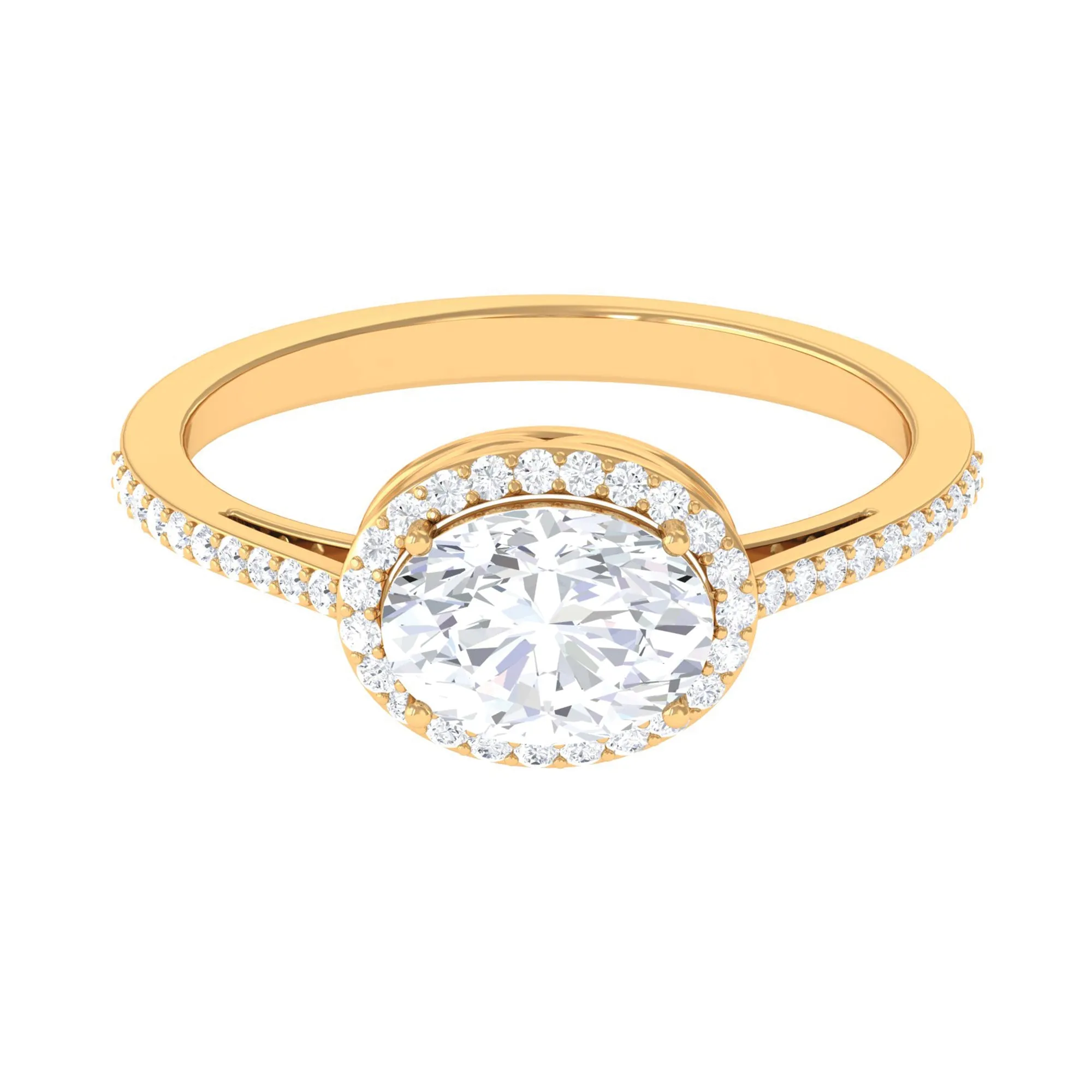 2.5 CT Oval Simulated Diamond East West Halo Engagement Ring