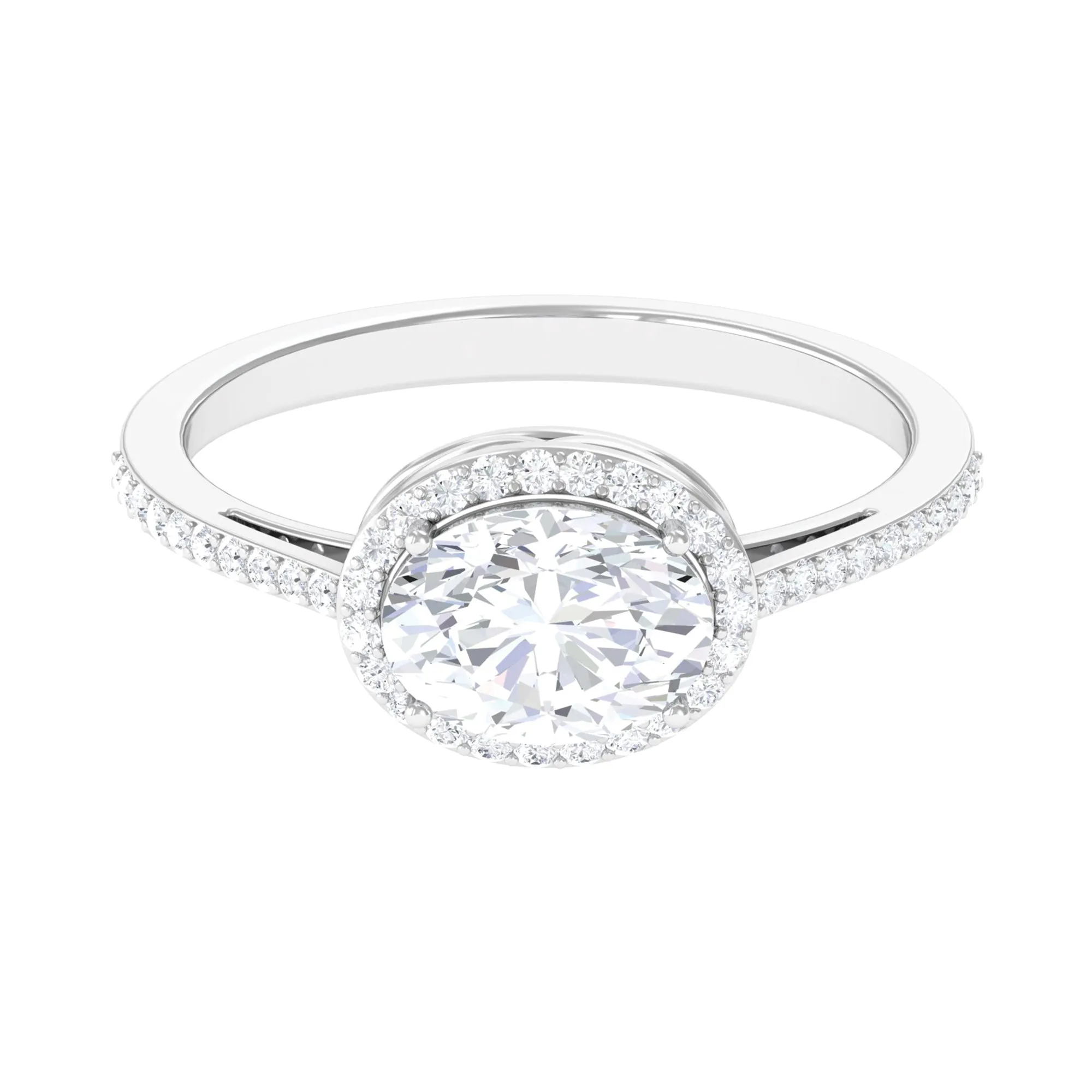 2.5 CT Oval Simulated Diamond East West Halo Engagement Ring