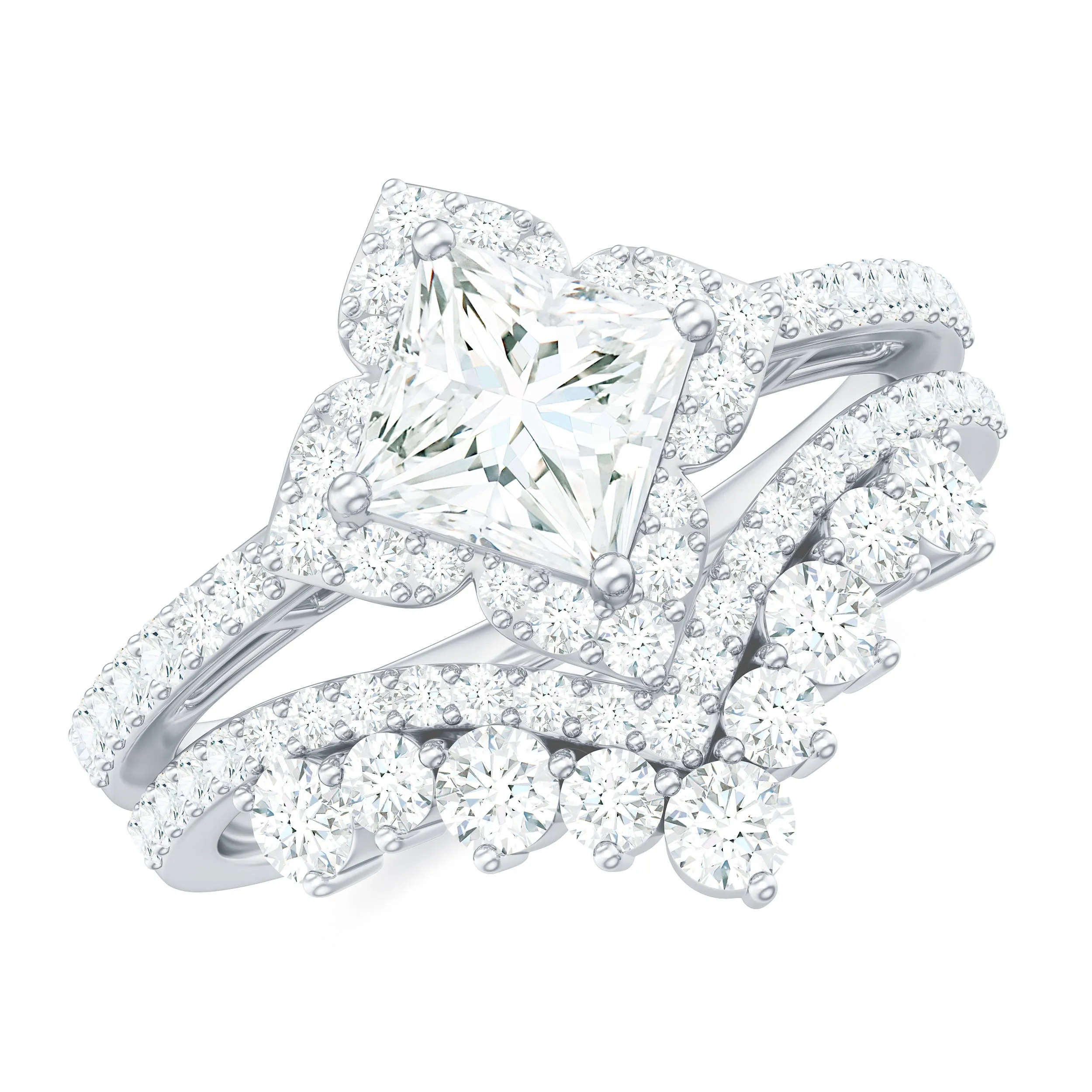 2.50 CT Cubic Zirconia Statement Wedding Ring Set in Gold