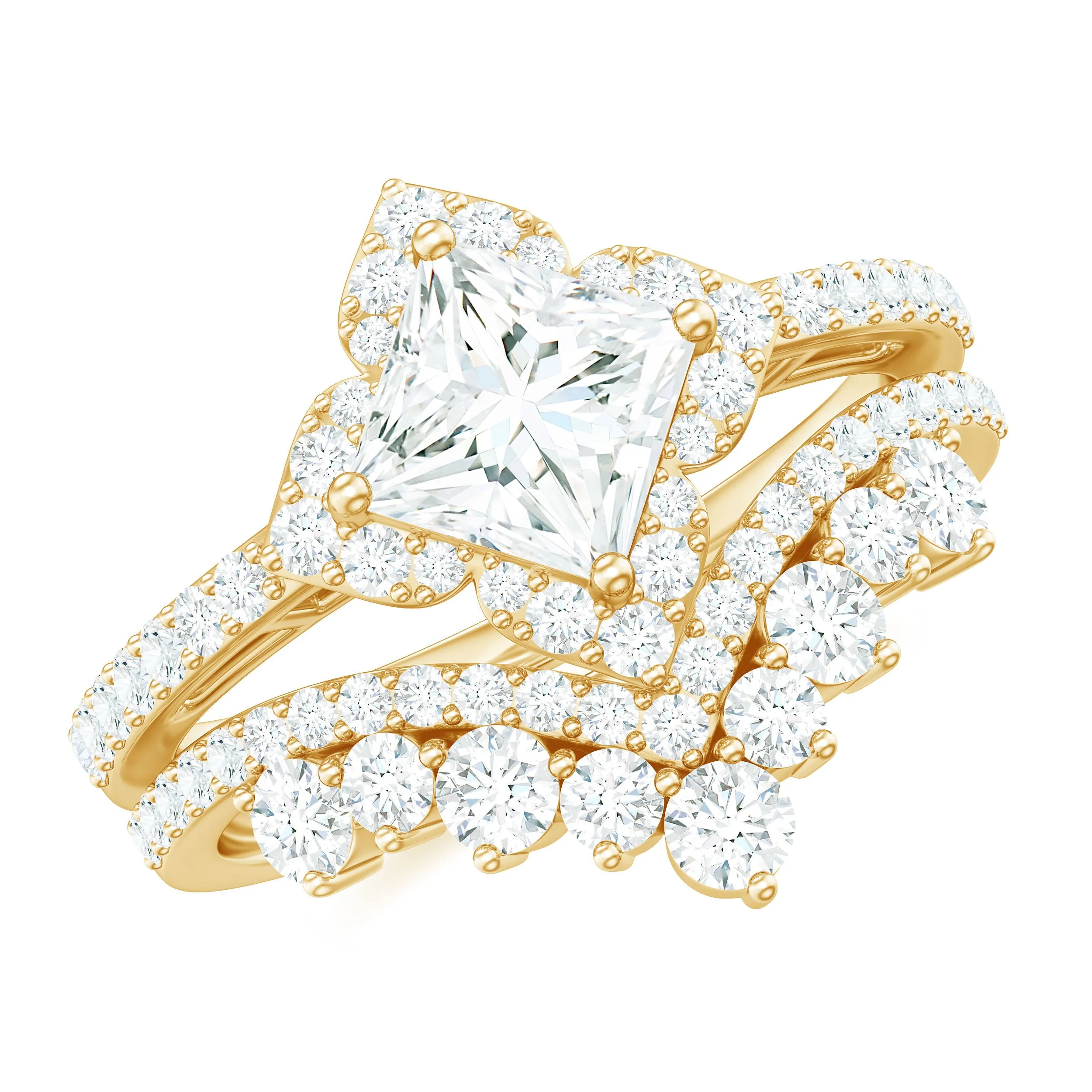 2.50 CT Cubic Zirconia Statement Wedding Ring Set in Gold